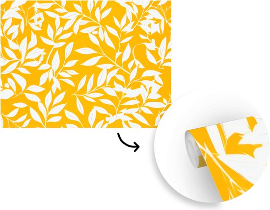Behang - Fotobehang Bladeren - Takken - Geel - Breedte 350 cm x hoogte 260 cm