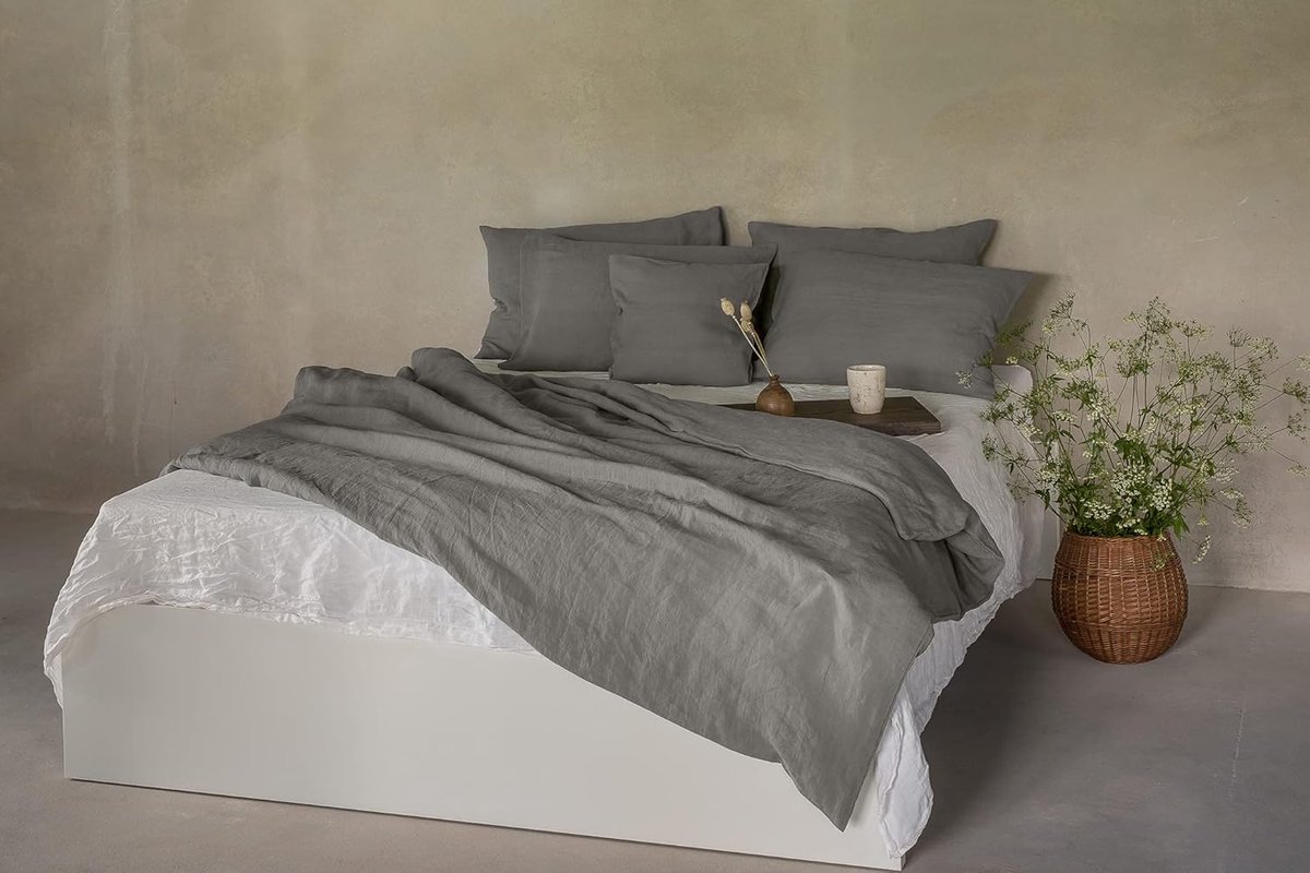 Ibenzoa® Natuurlijk Linnen Bedding Set – 135x200cm, Grijs, Met Envelopsluiting
