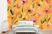 Behang - Fotobehang Bloemen - Geschilderd - Geel - Breedte 420 cm x hoogte 280 cm