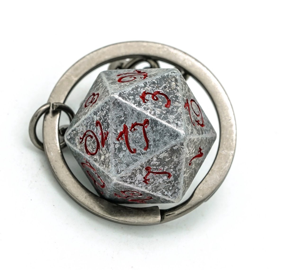 Lapi Toys - Dungeons and Dragons sleutelhanger - DnD D20 sleutelhanger - D20 dobbelsteen - D&D metal polydice - Afneembaar - Metaal - Grijs