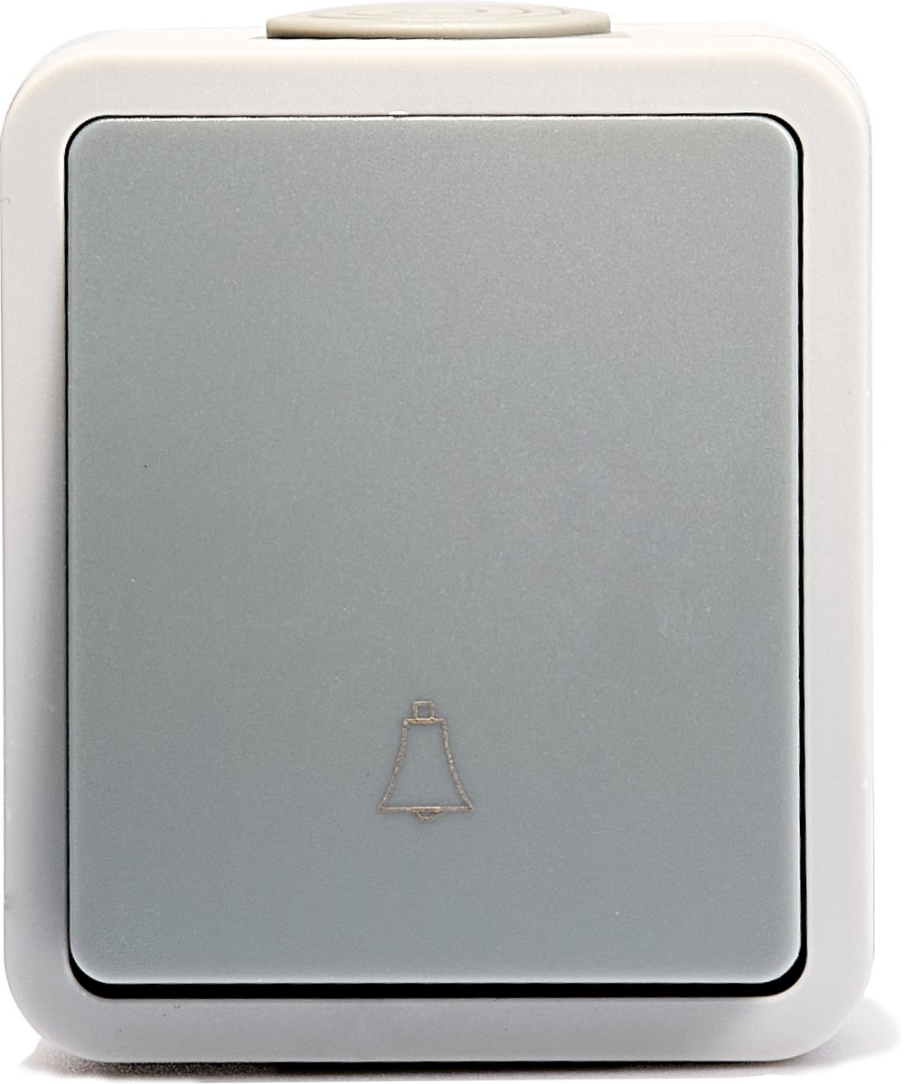 McPower Fix Deurbel Schakelaar - IP54 Vochtbestendige Drukknop - Opbouw - 250V~ / 10A Stekkeraansluiting - Grijs
