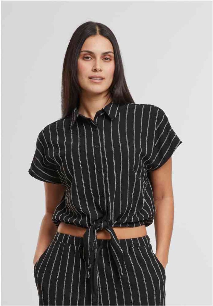 Urban Classics Structured Striped Tied Blouse 4XL /Gebroken Zwart