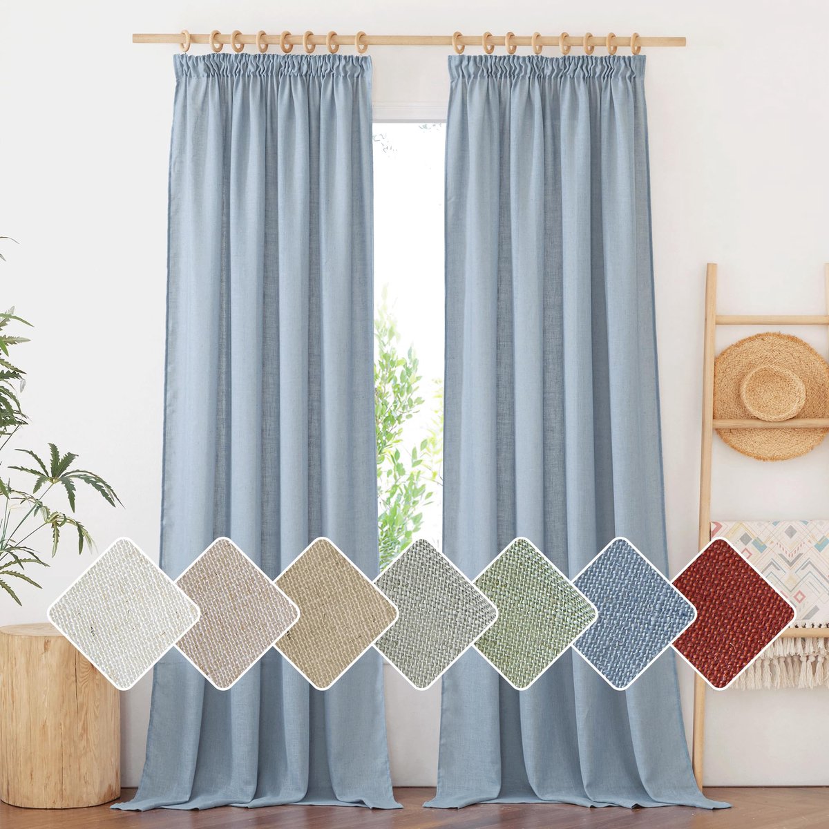 Unyqoos Elegante Donkerblauwe Linnenlook Gordijnen Set van 2 voor Woonkamer of Slaapkamer