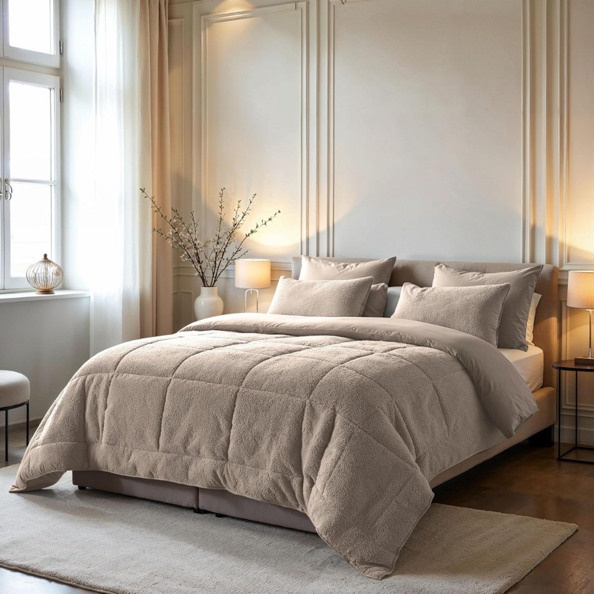 GTB® Dekbed 200x200 - Dekbedovertrek 200x200 Tweepersoons - Zomerdekbed - Taupe - 200cm x 200cm x 4cm