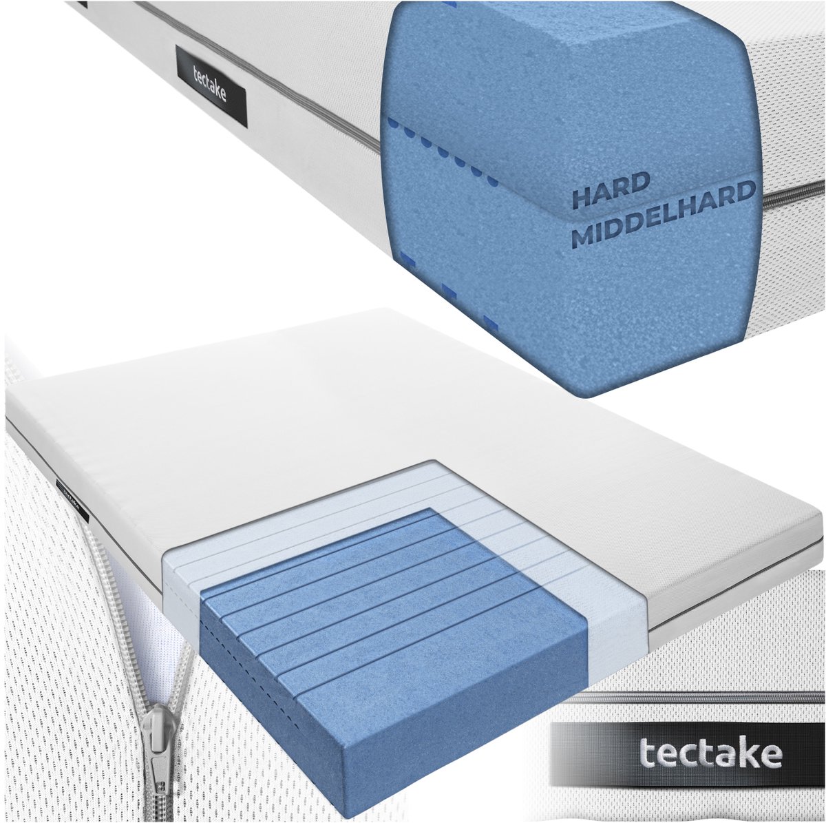 tectake® Matras Sky - 140 x 190 cm - 18 cm dik - Twijfelaar - Tweepersoons Matras van Comfortschuim - Koudschuim met 2 hardheidsgraden - H2 en H3 - Inclusief Wasbare Hoes van Ademend 3D-meshweefsel