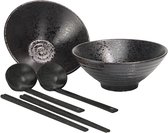 Bol.com Somstyle 6-Delige Ramen Bowl Set - 900 ML - Japanse Serviesset - Kommen Met Lepel & Stokjes - Zwart aanbieding
