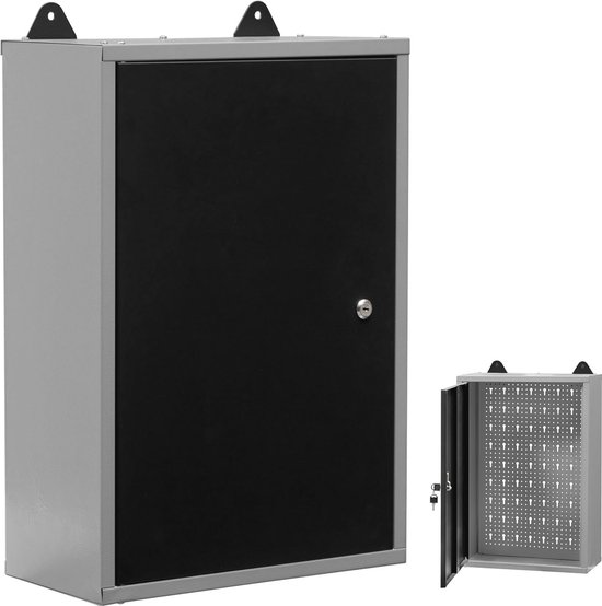 METALLMOBELL - Metalen Kast 120x60x20cm, met Metalen Planken, Wandgereedschapspaneel en Slot