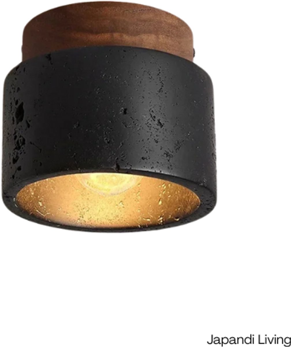 Japandi Living - Plafondlamp - Plafonnière - Wabi Sabi - Marmer - Travertijn - Woonkamer, toilet, slaapkamer - Lamp - Zwart