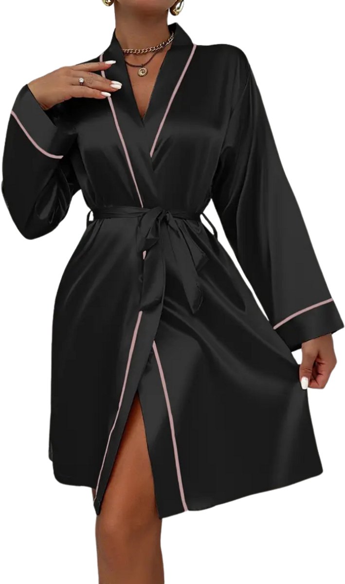 Bovista Satijnen Badjas Dames - Kimono - Kamerjas - Satijn - Ochtendjas - Pyjama - Zwart -