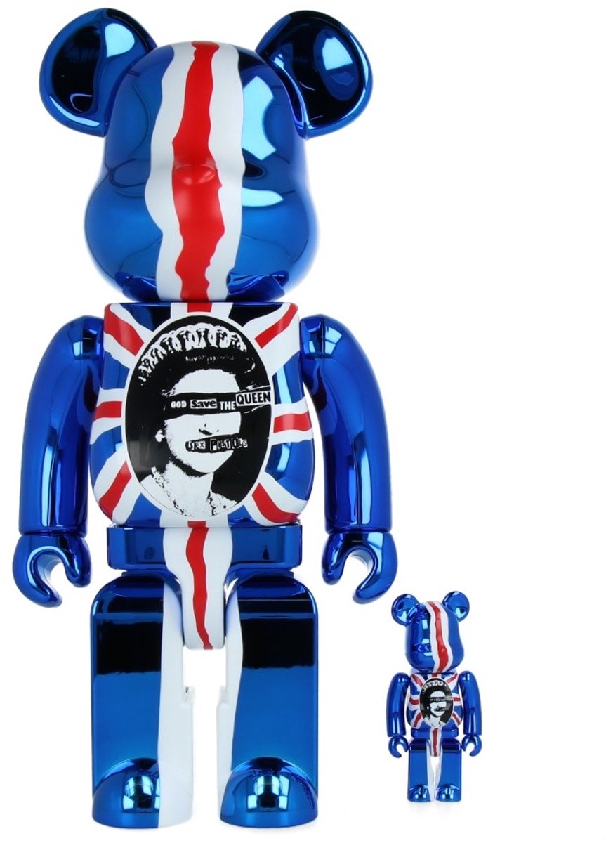 400% & 100% Bearbrick set - Sex Pistols - God save the Queen (Chrome Edition)