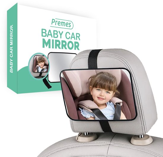 Premes Autospiegel Baby - Voor hoofdsteun - 19 x 14 CM - Achteruitkijkspiegel - Achterbank spiegel - Baby Auto - Spiegel - Baby Spiegel Auto - Binnenspiegel - Voor Achterbank - Kind - Bijrijder