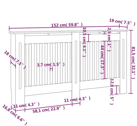vidaXL Radiatorombouw 104x20x82 cm bewerkt hout gerookt eikenkleurig, radiator ombouw, radiator bekleding, ombouw radiator, verwarming ombouw