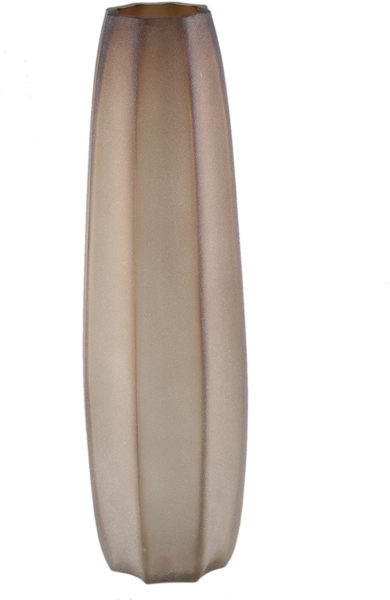 PTMD Levente Sand Carved Glass Round Vase Ribbed High Beige