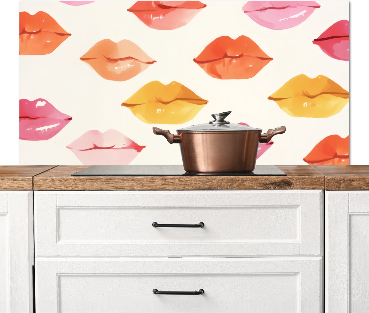 Spatscherm keuken 120x60 cm - Kookplaat achterwand Lippen - Kleurrijk - Glanzend - Muurbeschermer - Spatwand fornuis - Hoogwaardig aluminium