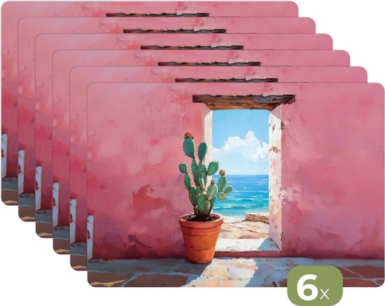 Placemats - 6 stuks - 45x30 cm - Placemat kunststof - Bloesems - Wit - Mozaïek - Tak