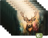 Napperons - 6 pièces - 45 x 30 cm - Sets de table en plastique - Motif cerf - Bois peints - Marron - Dessous de Assiettes - Décoration de table - Accessoires de décoration de table de Cuisine - Dessous de plat en Vinyl - Décoration de table