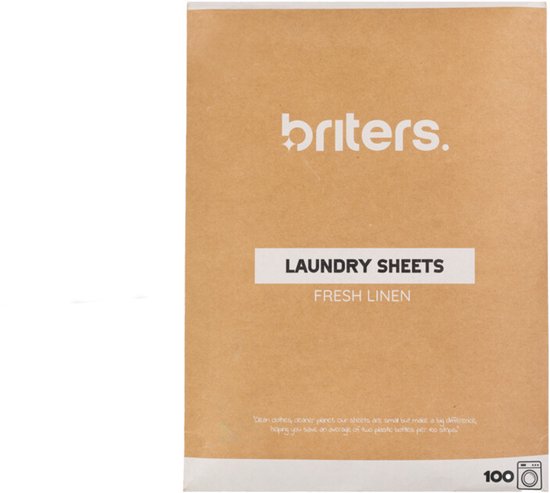 Briters Wasstrips - 100 wasbeurten - Ecologische Wasmiddeldoekjes - 100% plasticvrij - Fresh Linen - Eco Wasmiddel - Wash Sheets - Duurzaam wassen