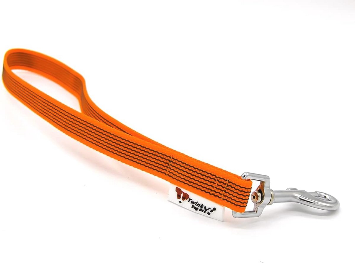 Korte hondenriem polsriem met rubber 20 mm breed oranje