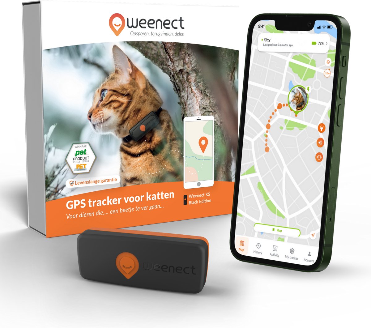 Weenect GPS tracker - Zwart/Oranje - Plastic - 6x2,4x1,5 cm