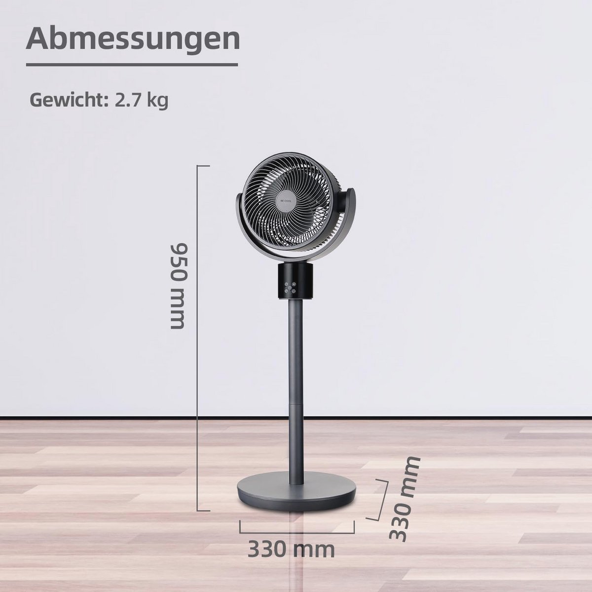 Digitale Staande en Tafelventilator 26 cm - 12 Standen, 3 Windmodi, Verstelbare Hoogte, Afstandsbediening