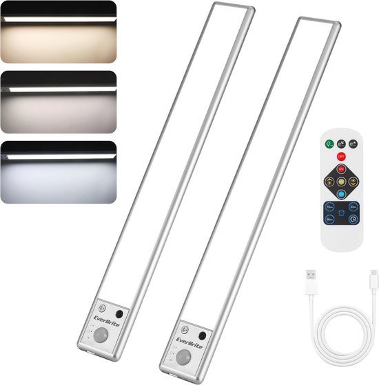 Led-onderbouwlamp, dimbaar, 100 leds, kastverlichting met bewegingsmelder, 2500 mAh, oplaadbaar
