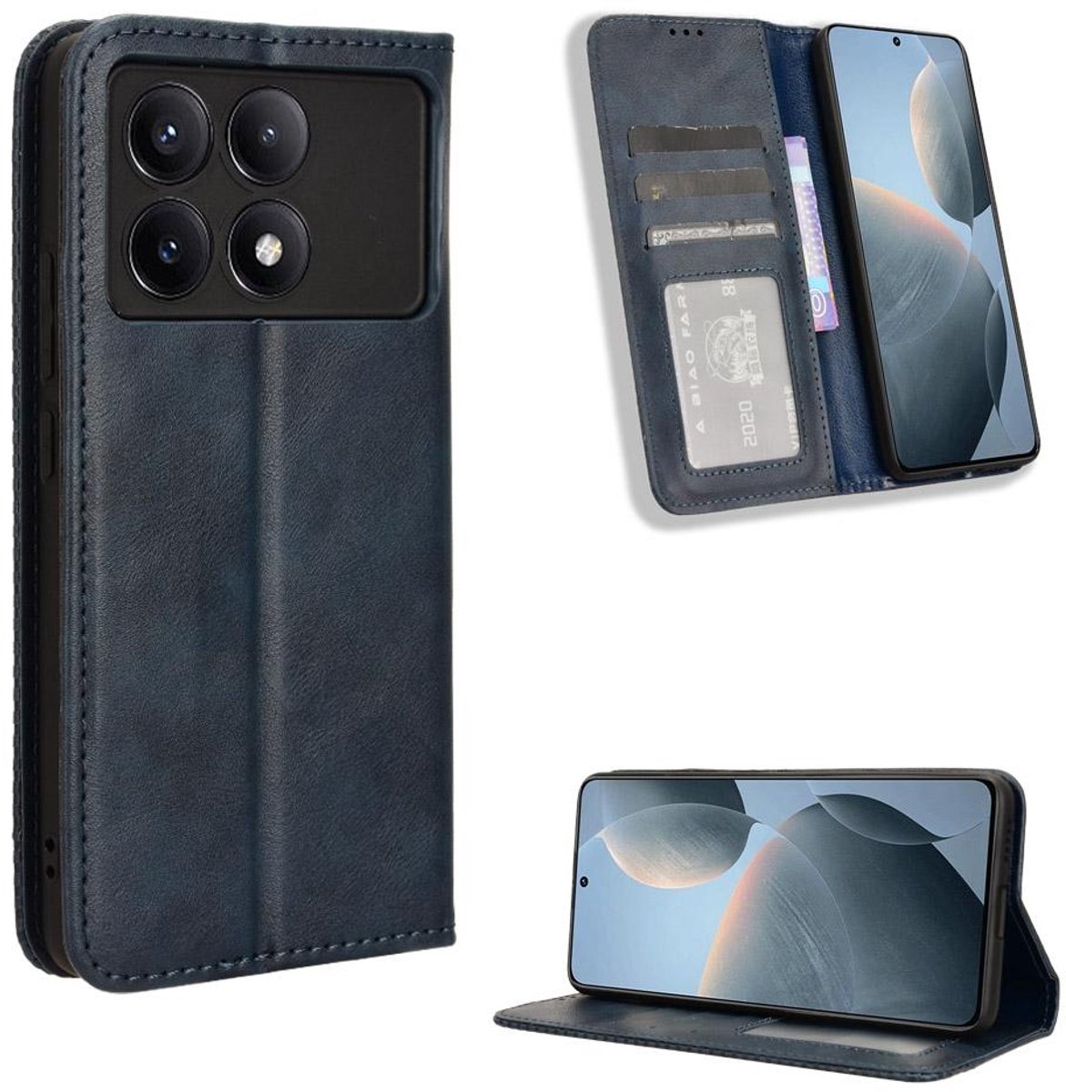Mobigear Telefoonhoesje geschikt voor POCO X6 Pro Hoesje | Mobigear Sensation Bookcase Portemonnee | Pasjeshouder voor 3 Pasjes | Telefoonhoesje voor Pinpas / OV Kaart / Rijbewijs - Blauw