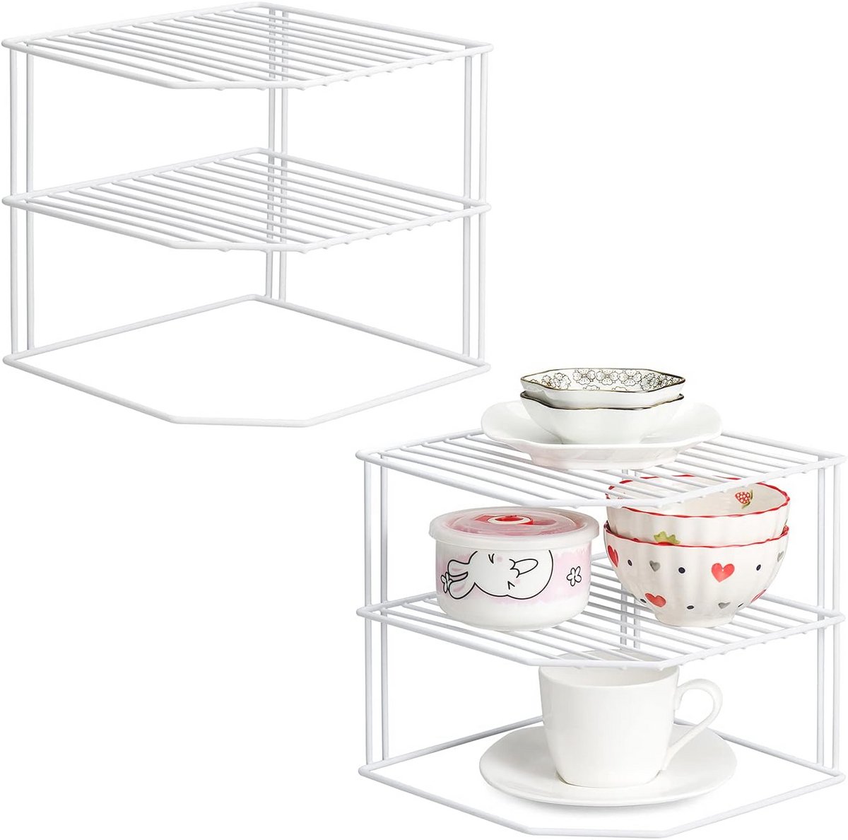 3-laags wit hoekplaatrek voor keukenkastopslag - keukenkast organizer (2 pack) met caddy