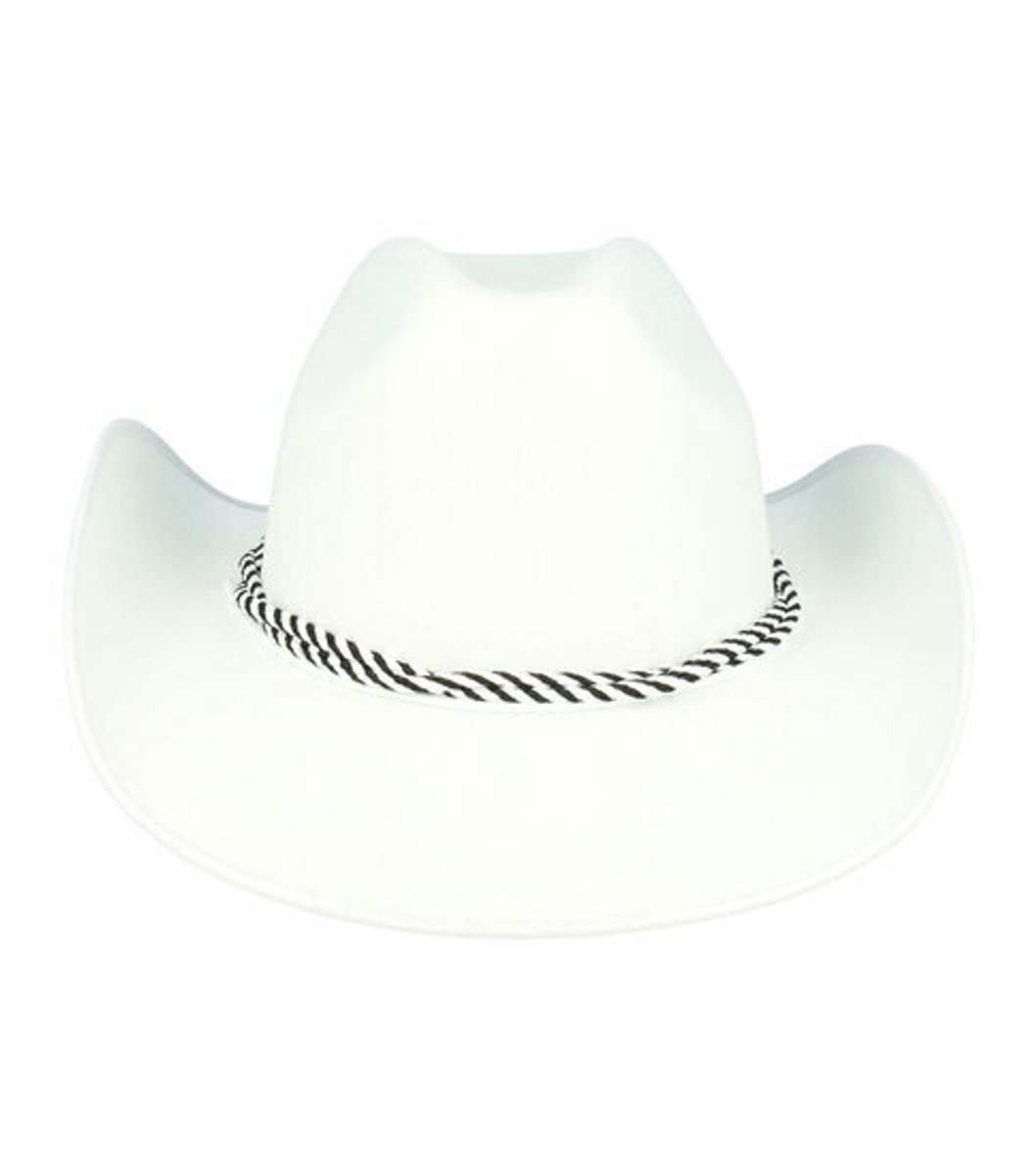 Haarsoires Cowboyhoed - Western Hoed - Vilt Look - Koord - One Size - Wit - Cowboy Hoed - Dames & Heren - Festival Carnaval Themafeest