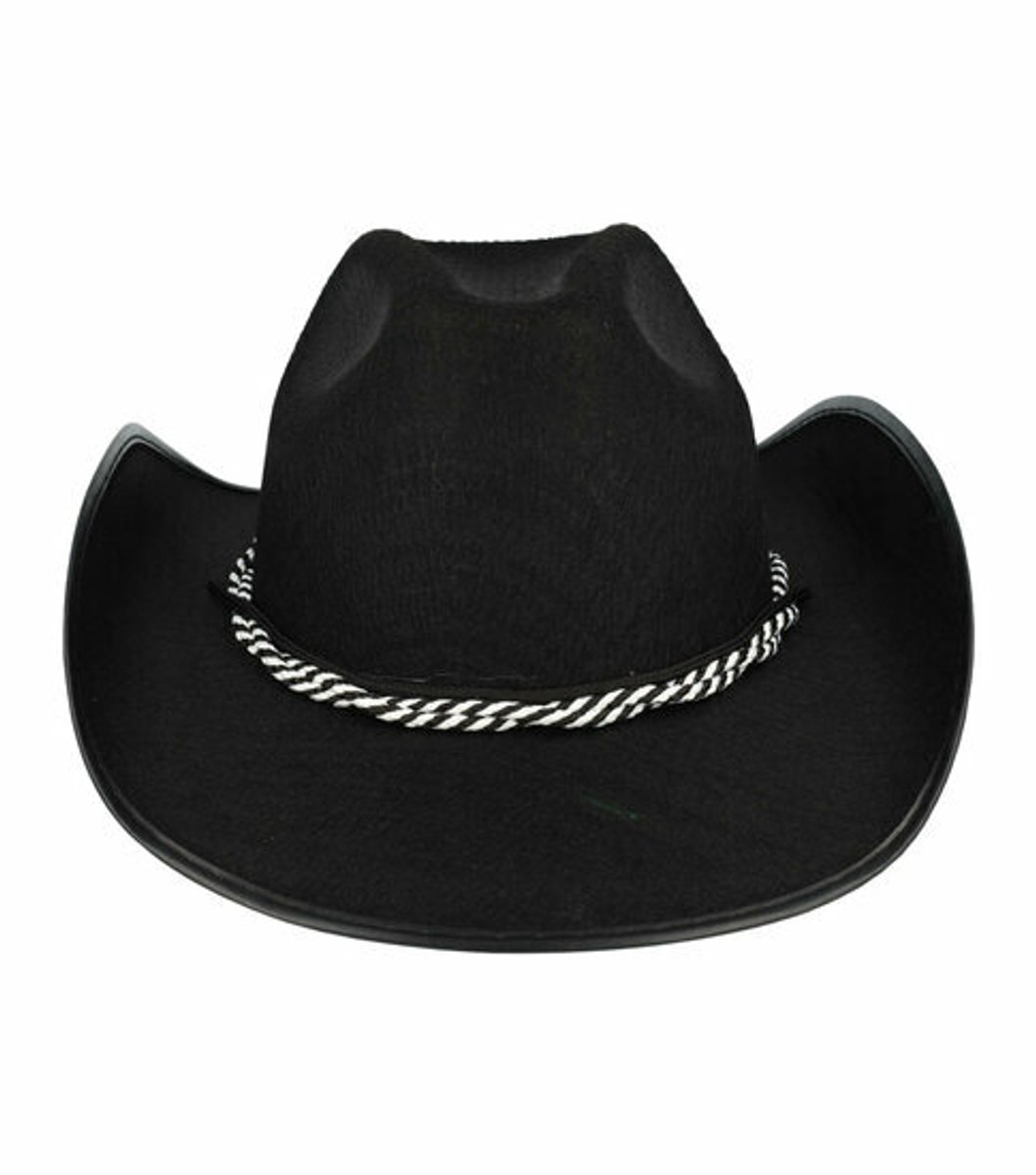 Haarsoires Cowboyhoed - Western Hoed - Vilt - Koord - Zwart - Cowboy Hoed - Dames & Heren - Festival Carnaval Themafeest