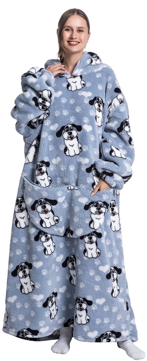 Ibenzoa Extra Lange Zachte Hoodie-Deken met Mouwen en Capuchon voor Volwassenen en Unisex Comfort blauw