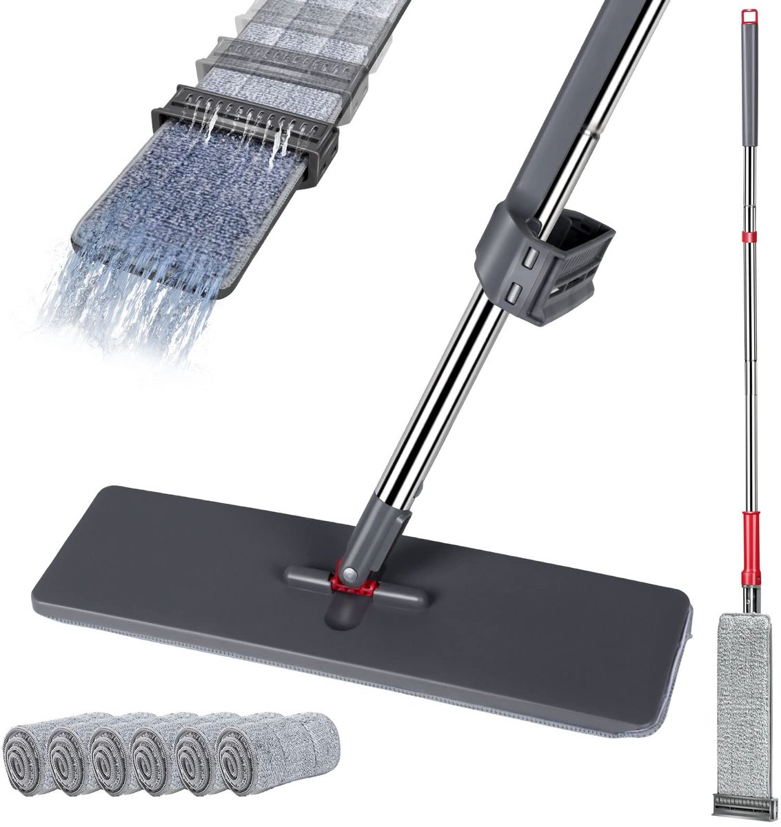 Ibenzoa® Innovatieve Vloerwisser Set met Zelfreinigende Mop en 6 Herbruikbare Microvezel Pads voor Alle Vloertypes