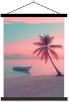 Posterhanger incl. Poster 120x160 cm - Schoolplaat - Zee - Boot - Zonsondergang - Textielposter - Zwarte latten