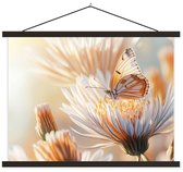 Posterhanger incl. Poster 60x45 cm - Schoolplaat - Vlinder - Bloem - Oranje - Textielposter - Zwarte latten