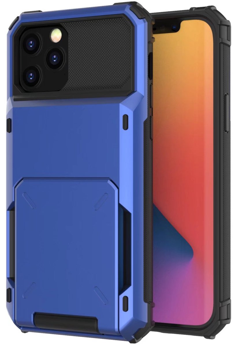 Hoesje geschikt voor iPhone 16e - Backcover - Pasjeshouder - Portemonnee - TPU - Marineblauw