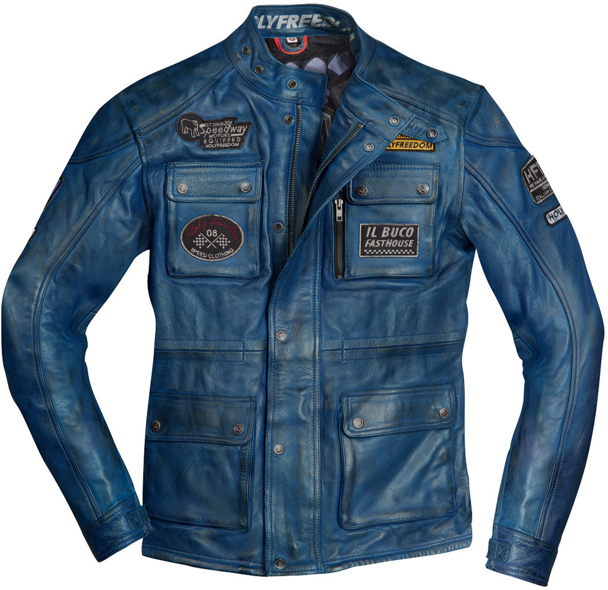 HolyFreedom Quattro Evolution Blauw Leren Motorjas - Jas