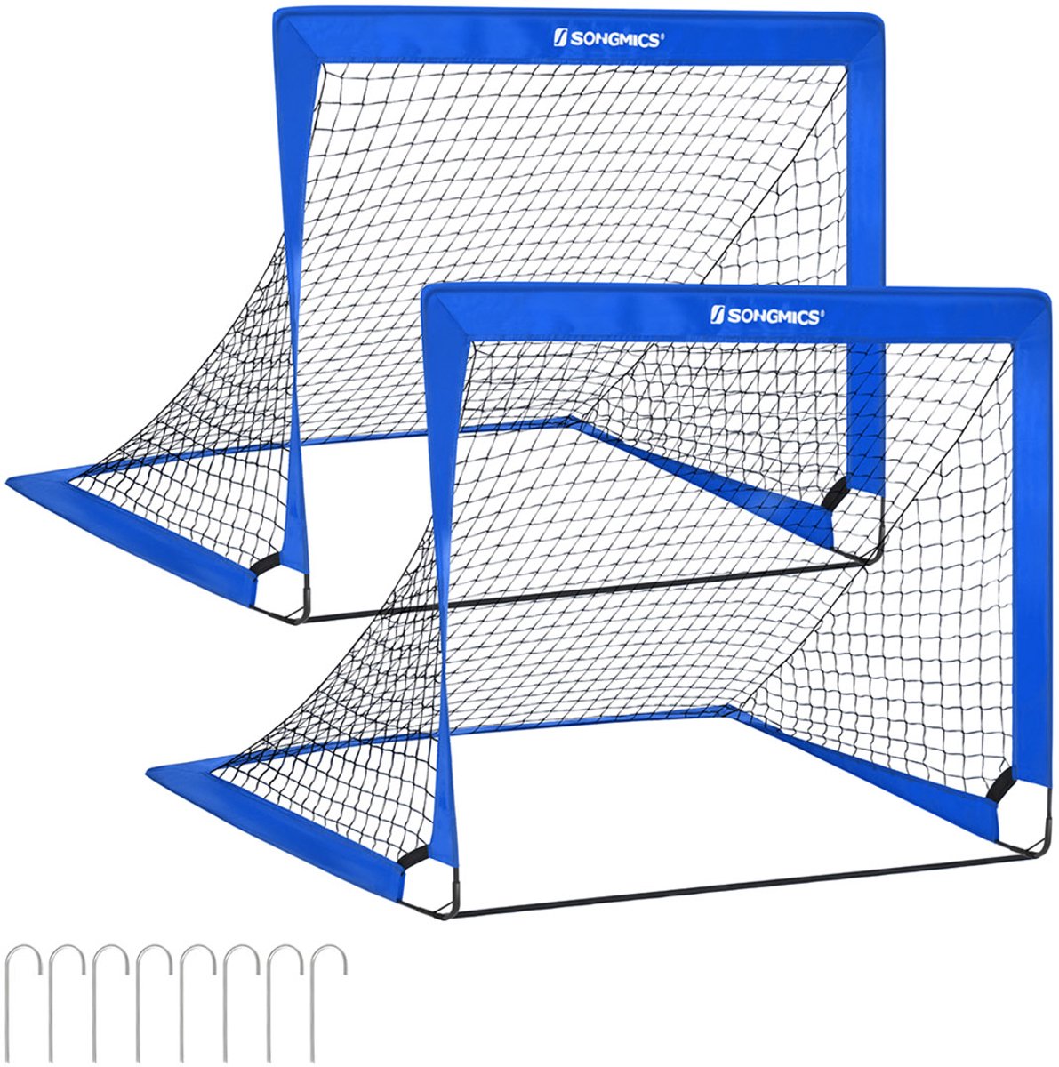 Voetbaldoel – Kinderset van 2 – Pop-up – Blauw – Compacte Trainingsdoelen