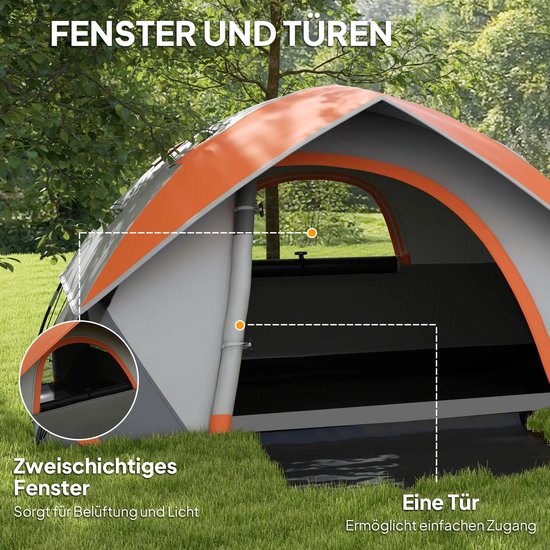 Koepeltent - Familietent 2 persoons - Lichtgewicht, stabiele, waterdichte - Met deur en raam - Grijs en roestrood — afbeelding 3