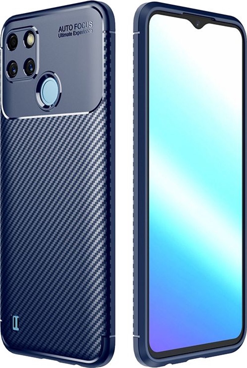 Mobigear Hoesje geschikt voor Realme C21Y Telefoonhoesje Flexibel TPU | Mobigear Racing Backcover | C21Y Case | Back Cover - Blauw