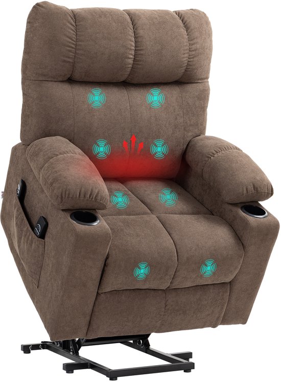 HOMCOM Fauteuil met Sta-op- en Massagefunctie Bruin
