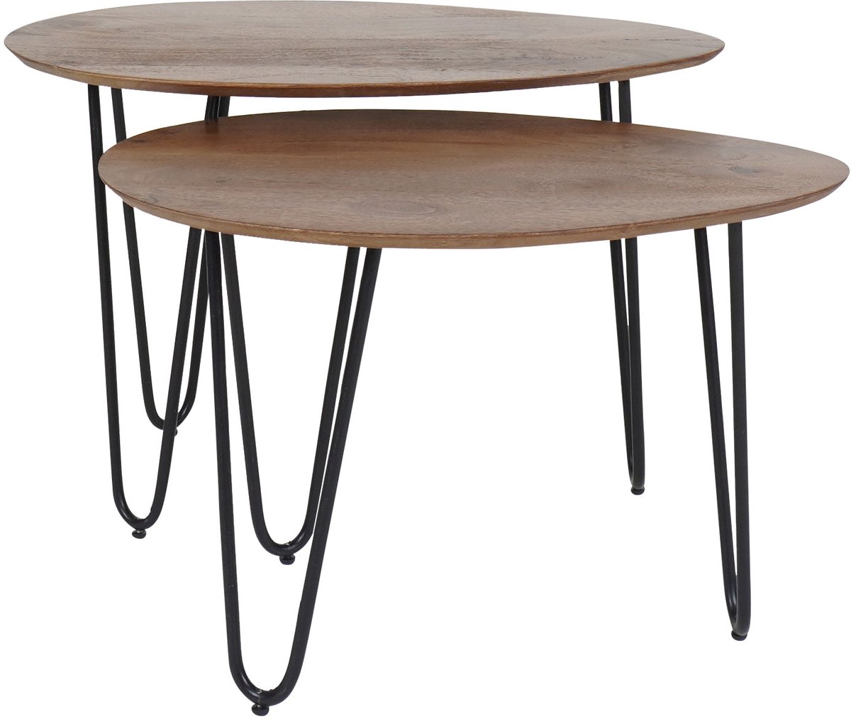 Home67 Salontafel Fabio - Mangohout - Set van 2 - Organisch - Japandi - Zwart metalen poten Bruin