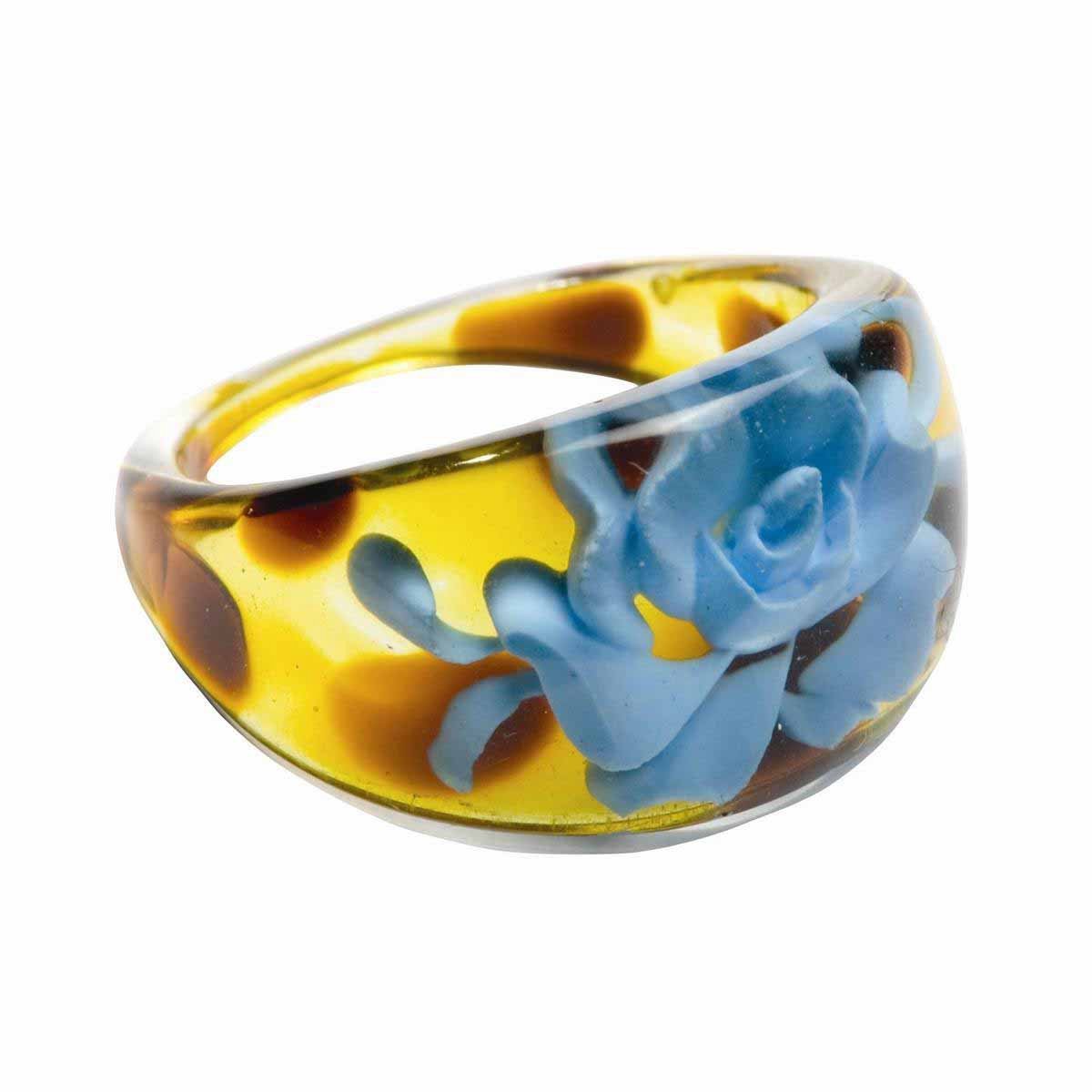 MixMamas Ring - Tiger Sky - Trendy Acryl Ring met Roos – Bruin / Blauw - Lichtgewicht & Stijlvol - Nikkelvrij