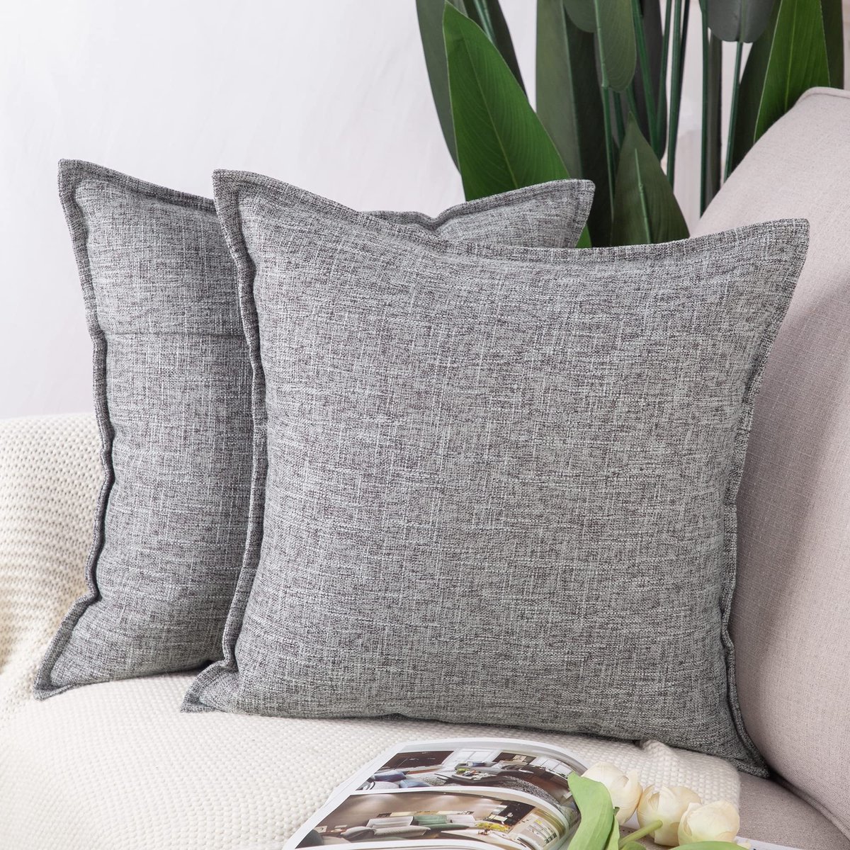 Unyqoos ® Elegante Set van 2 Luxe Linnen Kussenhoezen voor Woonkamer en Slaapkamer grijs