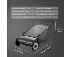Tuinruimer – Bladverzamelaar – Handmatige - Gazonveger met Hopperzak - Heavy-duty – 26-inch - Grasverzamelaar - Zware Stalen Constructie - voor Tuinonderhoud