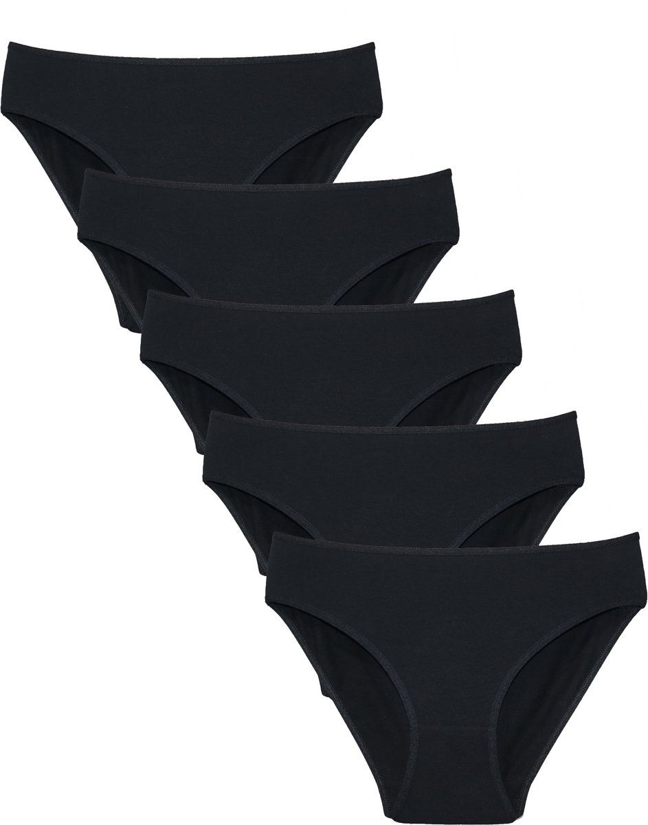 Amora - Dames ondergoed, Dames slip, Lingerie, Slips - 5 stuks - Egyptisch katoen - Zwart - S
