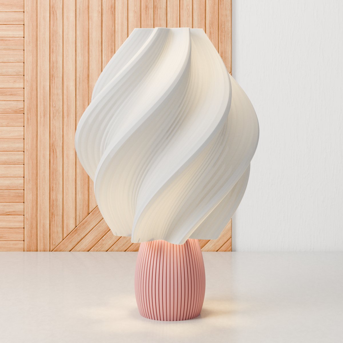 Dastium Home - Tafellamp - Witte lamp met roze poot - Paddestoel lamp - Japandi lamp van gerecycled kunststof - Sfeerlamp woonkamer of slaapkamer - Schemerlamp geschikt voor E27 LED