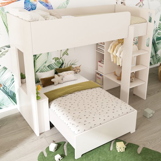 Sweiko IJzeren Bed, Kinderbed, 90x200cm&90x190cm, Geschikt Voor Kinderen En Tieners Met Een Uitschuifbaar Bed Het Bed Heeft Vier Zijrails Ijzer Zwart