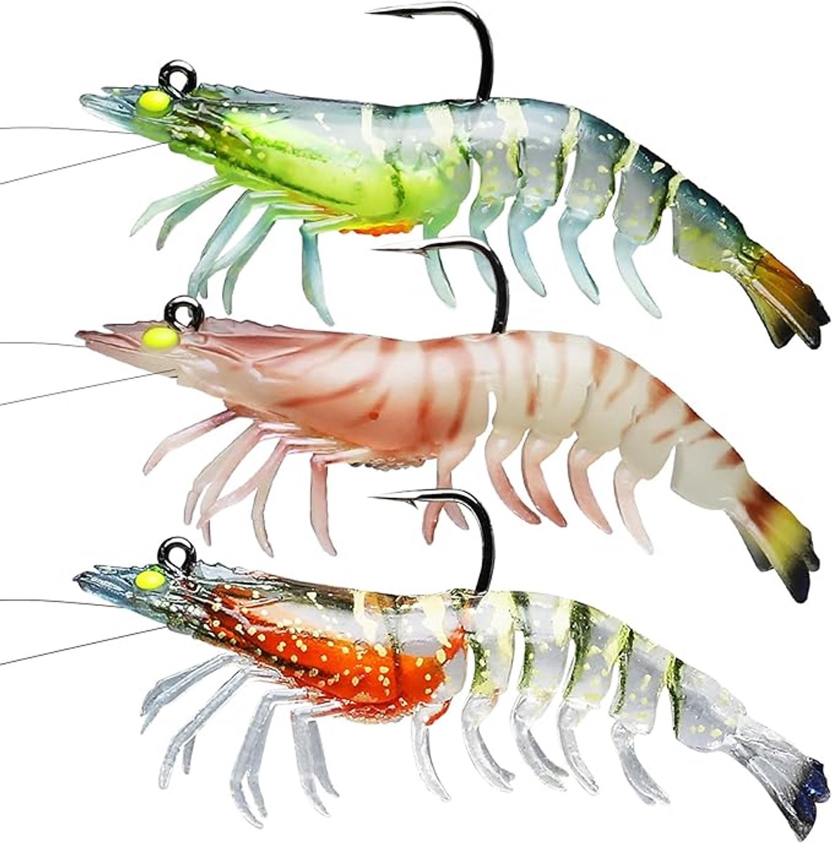 S&Dshopline® Pre-rigged visjigs voor zoet en zout water, 1:50 super duurzaam TPE-visaas, levensecht Shrimp Crayfish Swimbait aas voor bas, forel en snoekbaars, aparte opslag