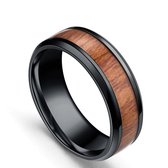 Zwarte Ring Ingelegd Met Hout - 18 - 22mm - Ringen Mannen - Ring Heren - Valentijnsdag voor Mannen - Valentijn Cadeautje voor Hem - Valentijn Cadeautje Vrouw