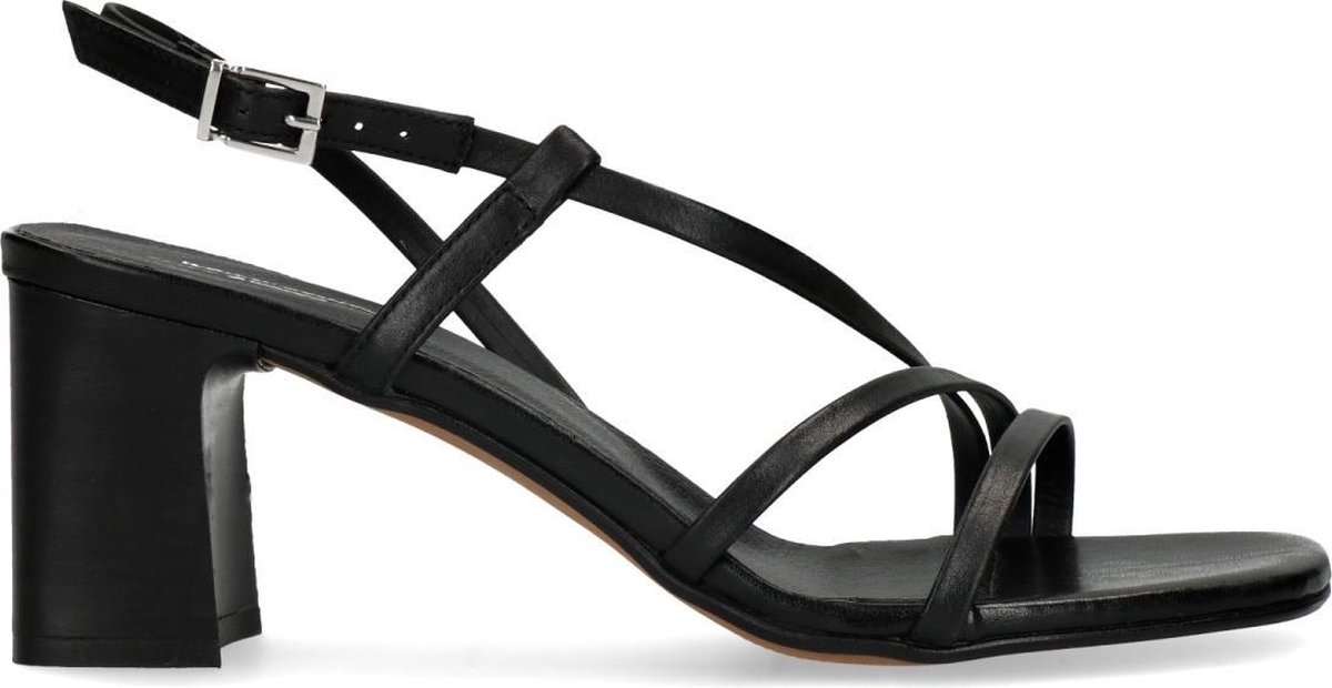Zwarte leren sandalen met hak - Dames | MANFIELD