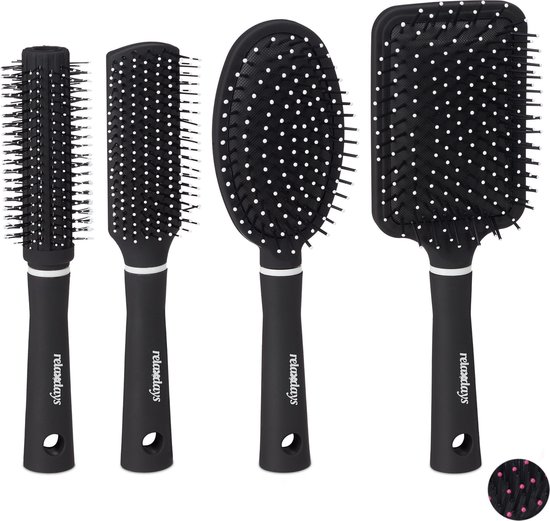 Speciaal gen oppervlakkig Relaxdays haarborstel - set van 4 borstels - paddle brush - föhnborstel -  ronde... | bol.com